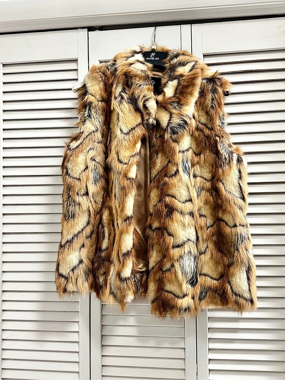 Rachel Zoe Faux Fur Animal Print Vest Brown & Black Small